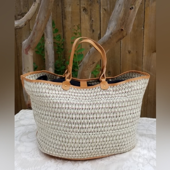 Vintage Rare Ursula Beaugeste Paris Woven  Tote Bag with Leather trim - Picture 2 of 13